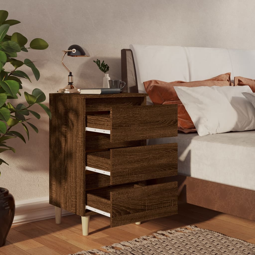 Nachttisch mit Massivholz-Beinen Braun Eiche 40x35x69 cm